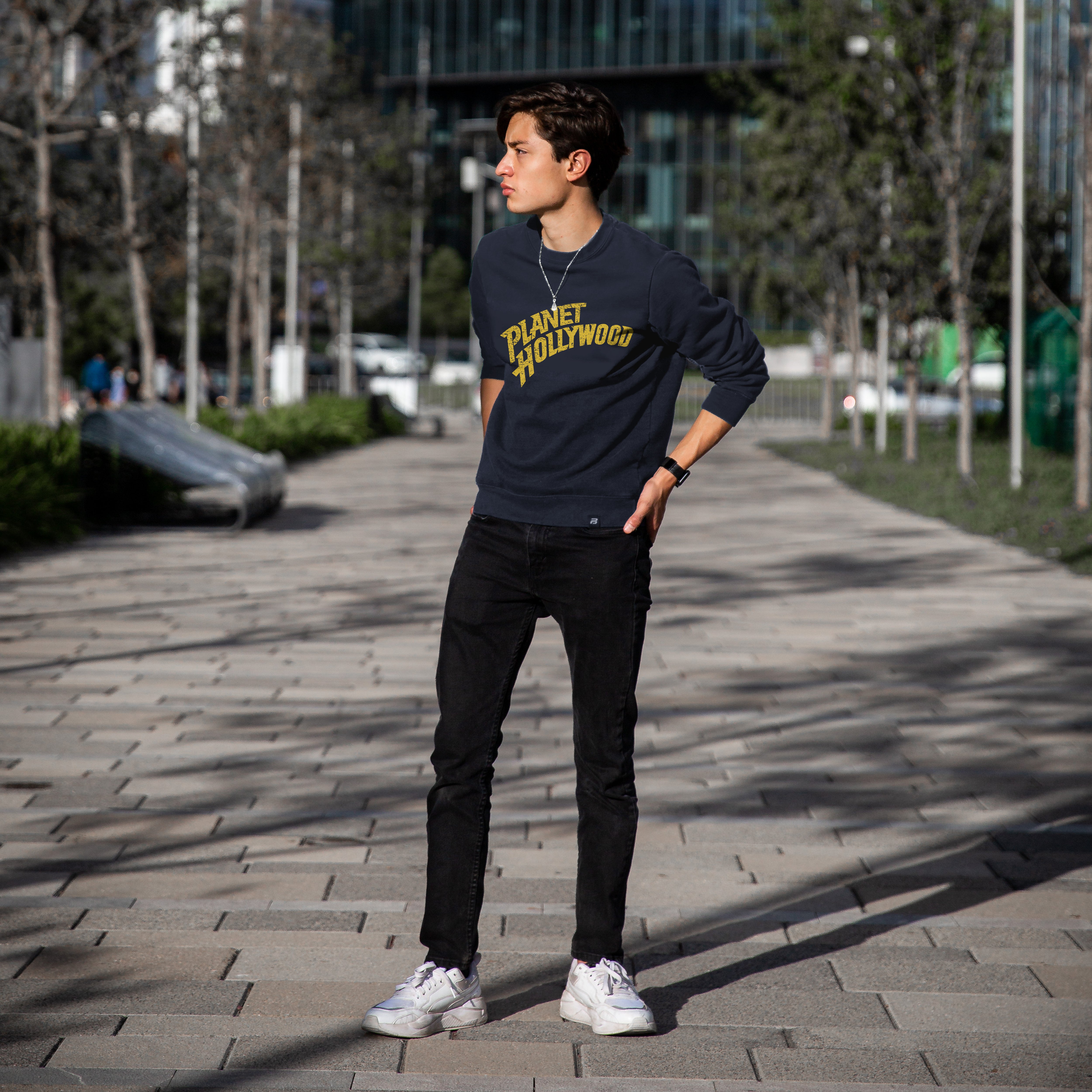 Youth Navy Arch Long Sleeve Tee