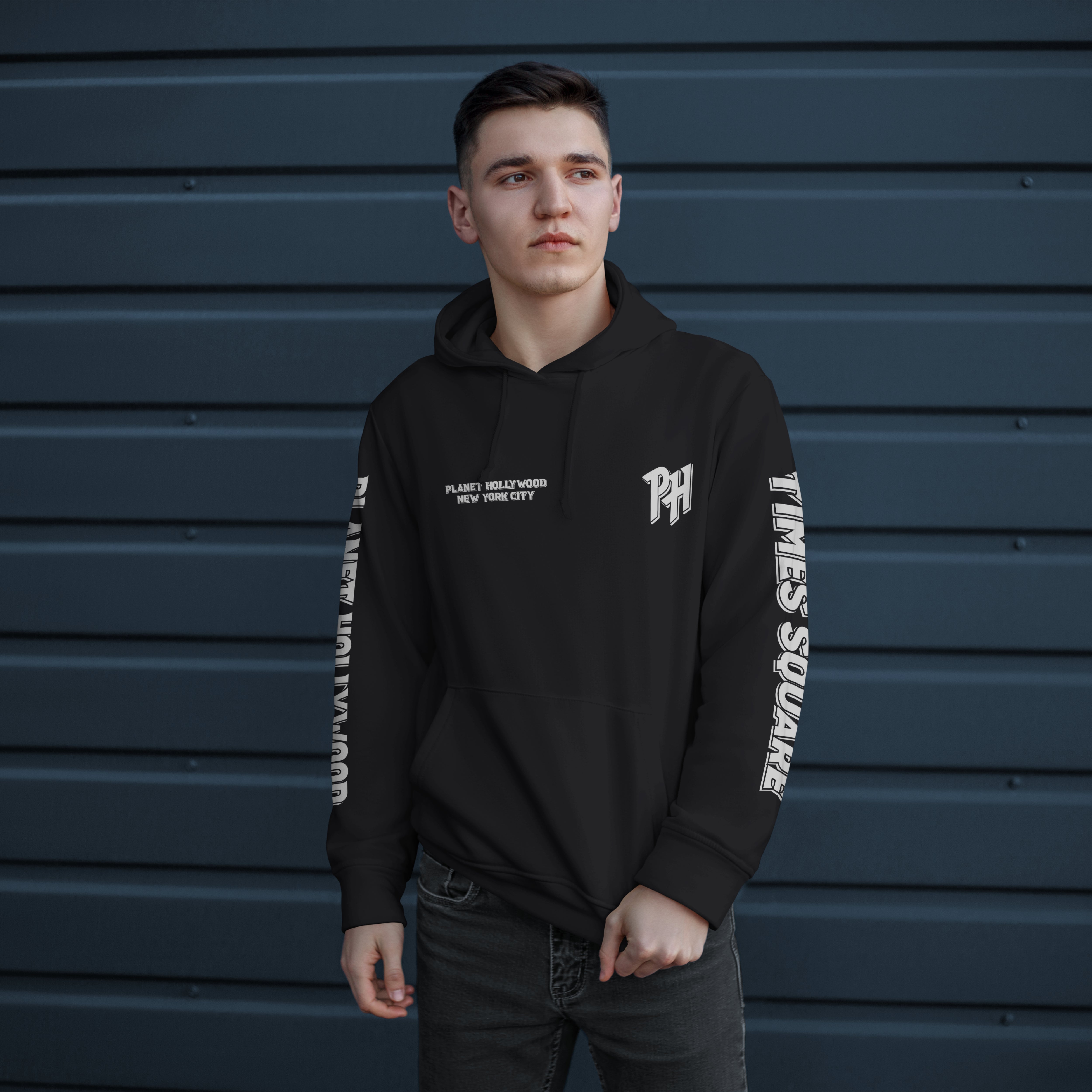 Black New Line Sleeve Hooded Sweatshirt
